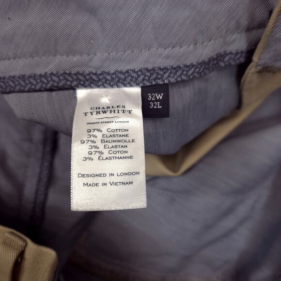 Charles Tyrwhitt Pants Mens 32x29 Brown Classic Fit Non Iron Chino Dress Stretch - Picture 4 of 9